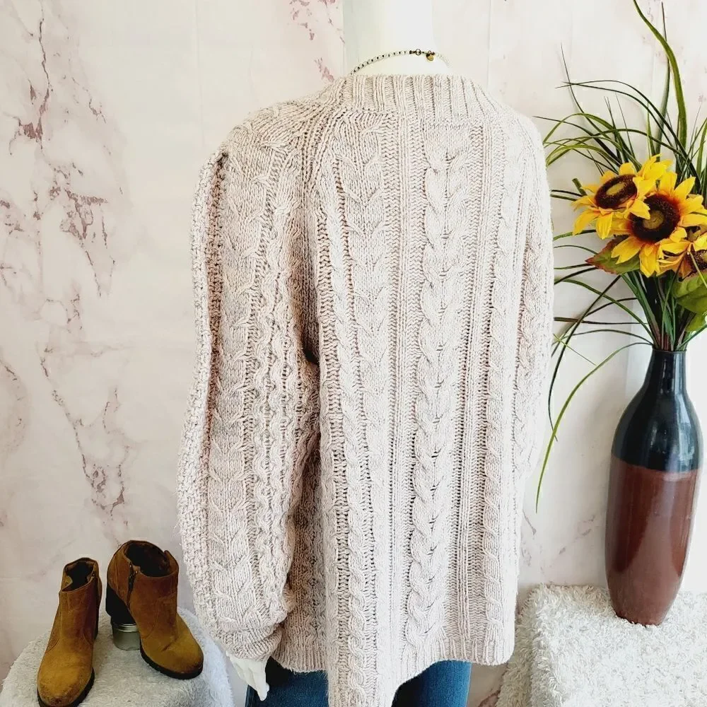 John + Jenn cable knit puff sleeve cable knit sweater Cozy!
